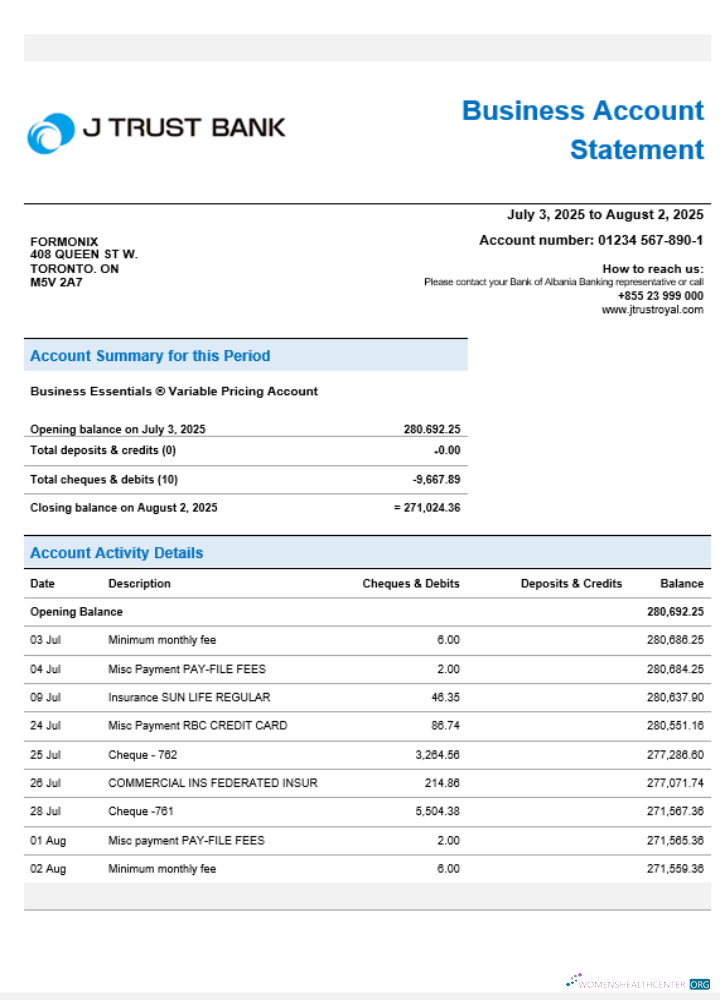 Download J Trust Royal business bank company statement Word and PDF format Photoshop template